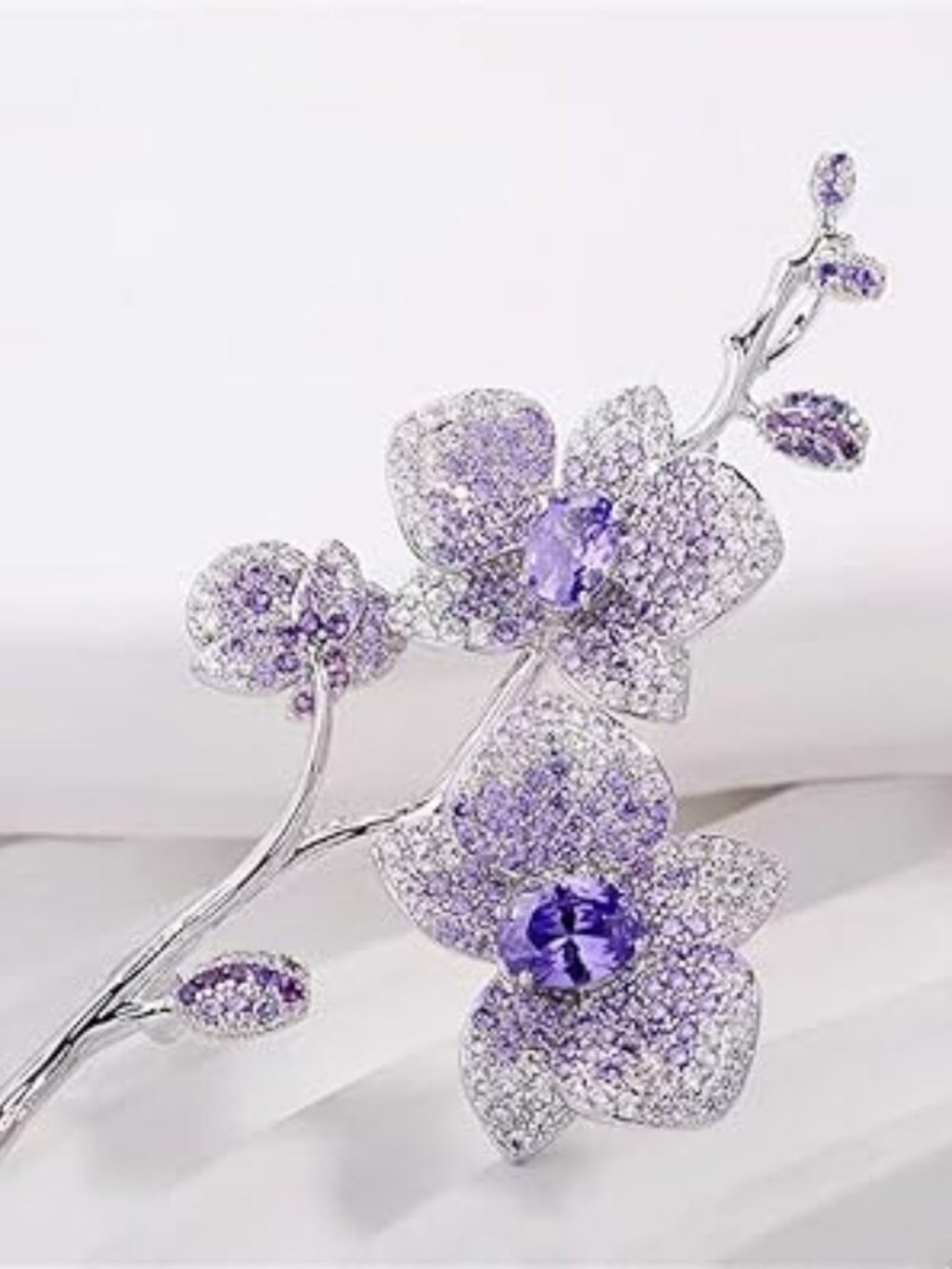 Elegant Orchid brooch Delicate Purple Crystal Flower Branch Corsage Party Dance